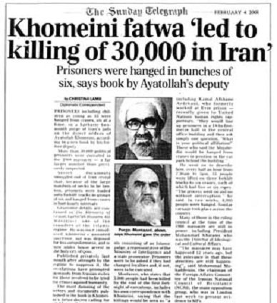 مقاله ساندی تلگراف درمورد قتل عام زندانیان سیاسی در ایران