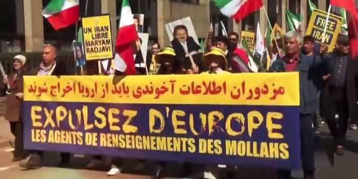هواداران مقاومت ایران در تظاهرات خود خواهان اخراج مزدوران رژیم آخوندی از اروپا هستند